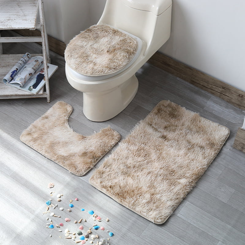 3 Pcs Rugs Soft Non Slip Absorbent Bathroom Carpet Bath Mat Set Toilet Lid Cover 