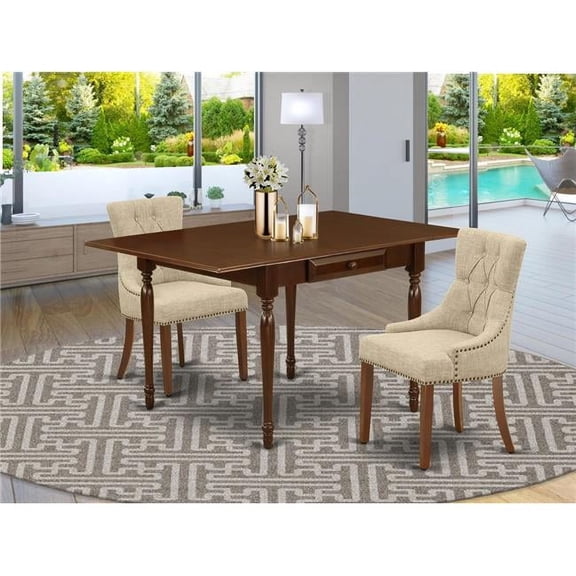 3 Piece Monza Dining Table Set - Mahogany & Doeskin