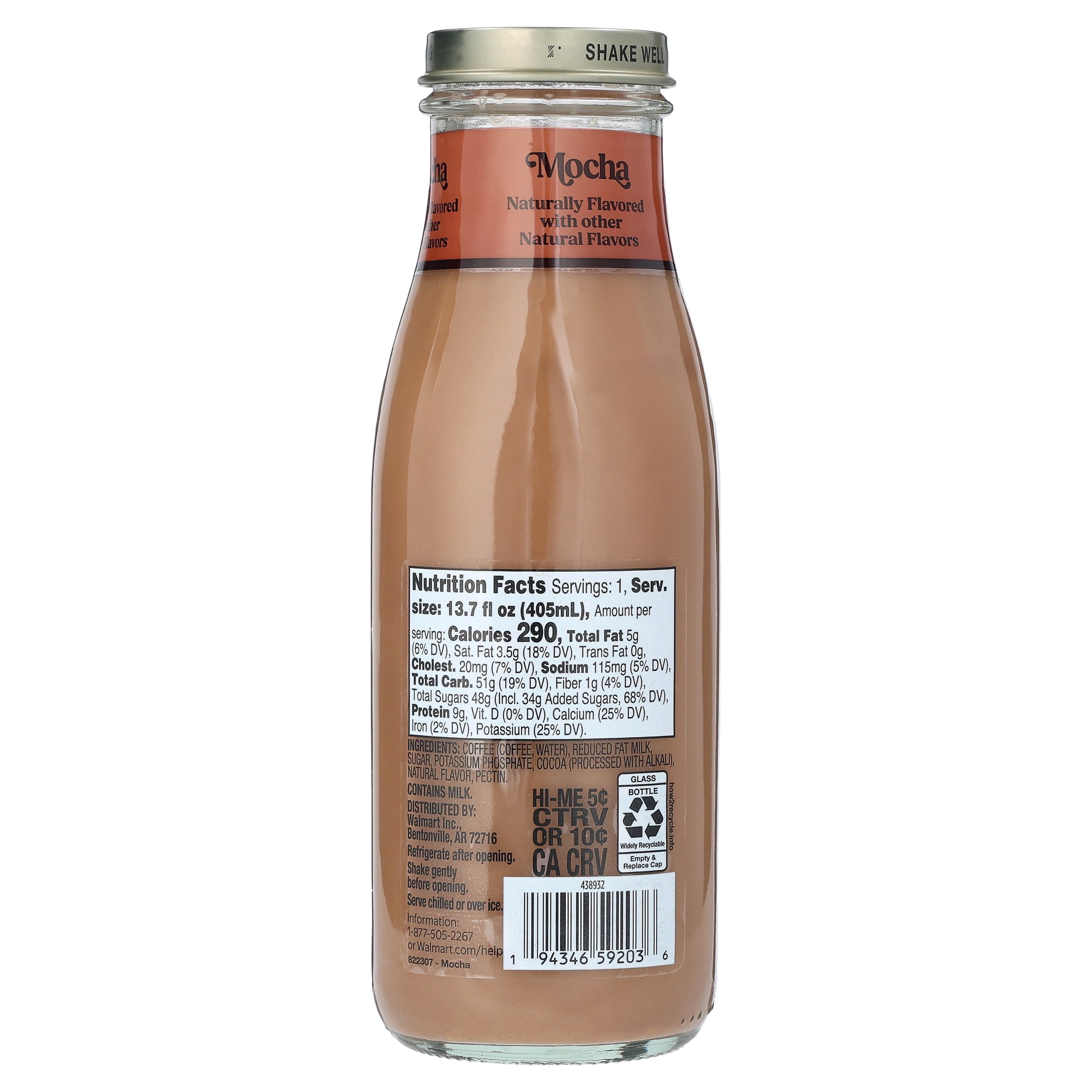 Great Value Iced Mocha Latte Coffee and Milk Beverage, 13.75 fl oz