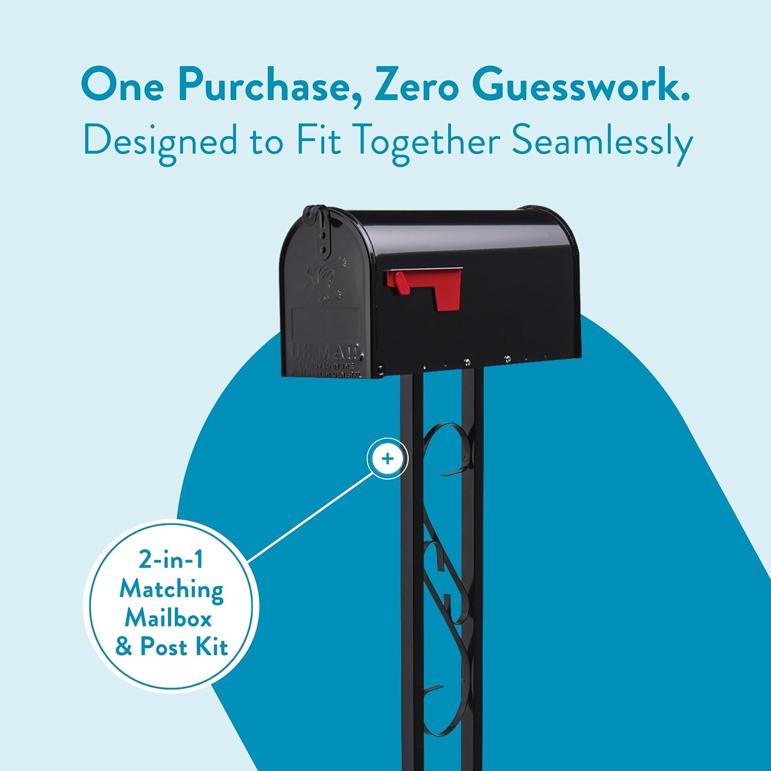 Weather-Resistant Steel Metal Mail Box for Outside with Post, Black, Medium Curbside  Approved