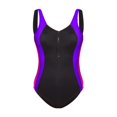thumbnail image 1 of Gibobby Trajes de Natación para Mujer Bañador deportivo con cremallera frontal y estampado de bloques de color a rayas para mujer(Negro,G), 1 of 3