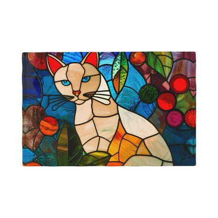 

Table Placemats Set of 4 - Stained Glass Cat Art 12x18 In Faux Linen Double Heat Resistant Place Mats Cloth Indoor/Outdoor Placemats Washable Table Mats for Dining Kitchen Party