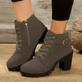 thumbnail image 2 of IUJSOY Womens Combat Boots Low Block Heel Fashion Lace up Chunky Short Boots Side Zipper Booties, 2 of 7