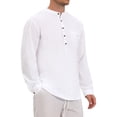 thumbnail image 4 of INSPIRE CHIC Men's Cotton Linen Henley Shirts Long Sleeve Band Collar Casual Top M White, 4 of 6