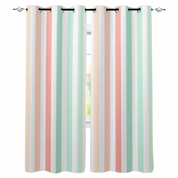 Fsddascl Coral Cyan Stripe Blackout Curtains for Bedroom/Living Room, Thermal Insulated Kitchen Curtains, Geometric Grey White Vertical Striped Grommet Darkening Window Treatment Drapes 52"x72"x2