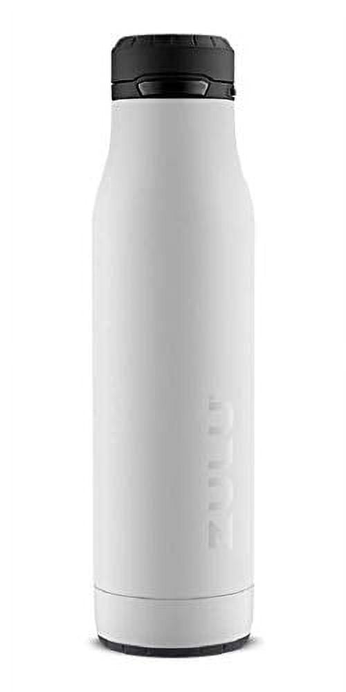 Zulu Ace Vacuum Insulated Stainless Steel Water Bottle with Removable Base - Leak Proof Lid - Antimicrobial Spout, 24 oz, White