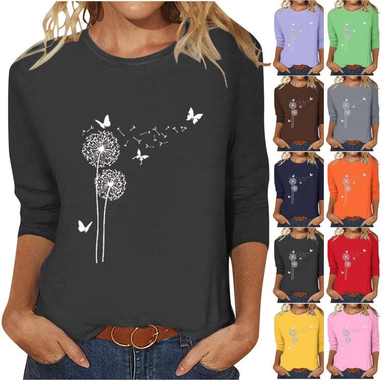 YanHoo Women 3/4 Sleeve Blouse 3/4 Length Sleeve Womens Crewneck Tops  Graphic 3/4 Sleeve Tops for Women Ladies Tops and Blouses 3/4 Sleeve -  Walmart.com
