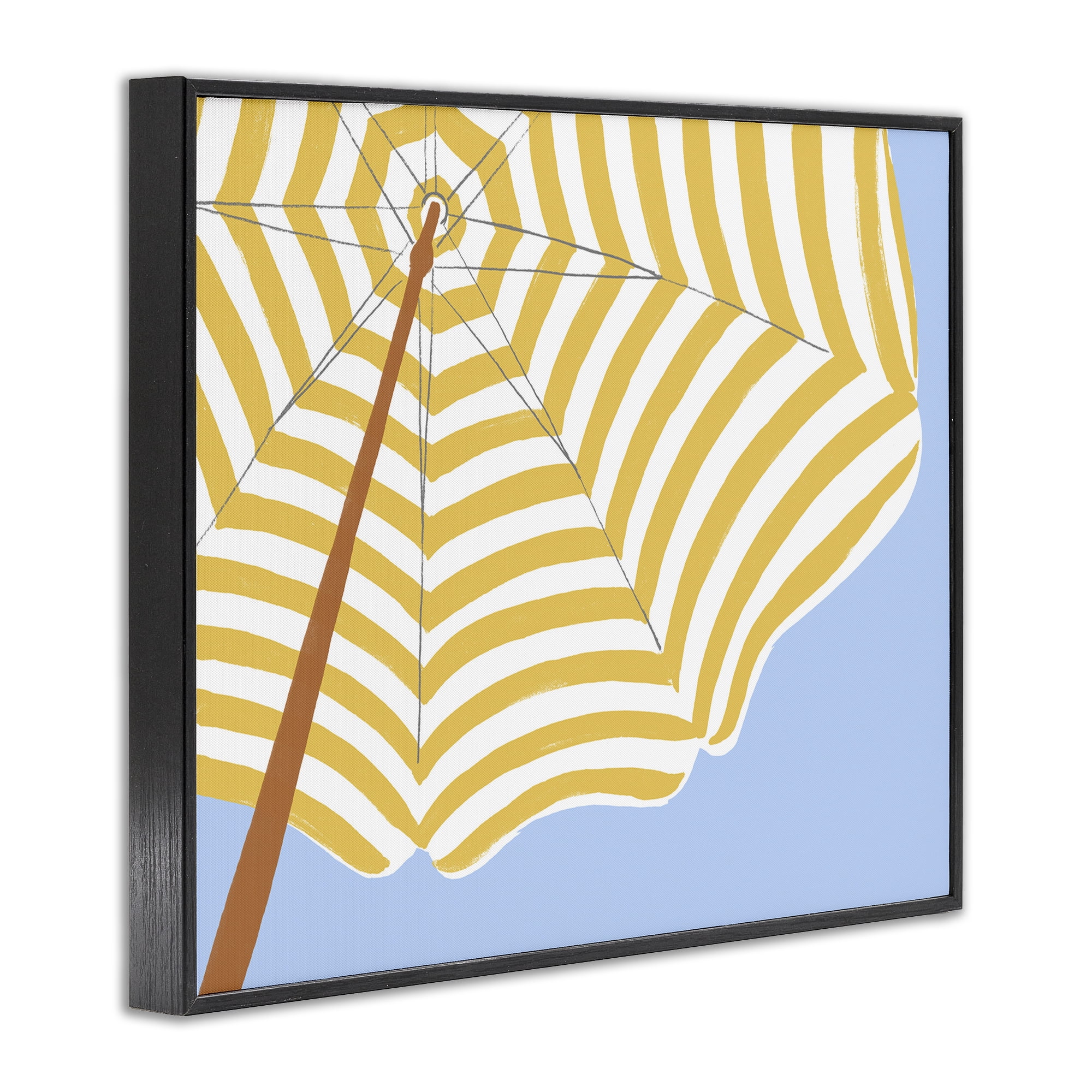 Stupell Industries Yellow & White Umbrella Coastal Painting Black Framed Art Print Wall Art, 20 x 16