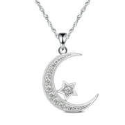 Gemschest 925 Sterling Silver Moon Necklace Cubic Zirconia Crescent Moon Star Phase Pendant Necklace Dainty Chain 18"