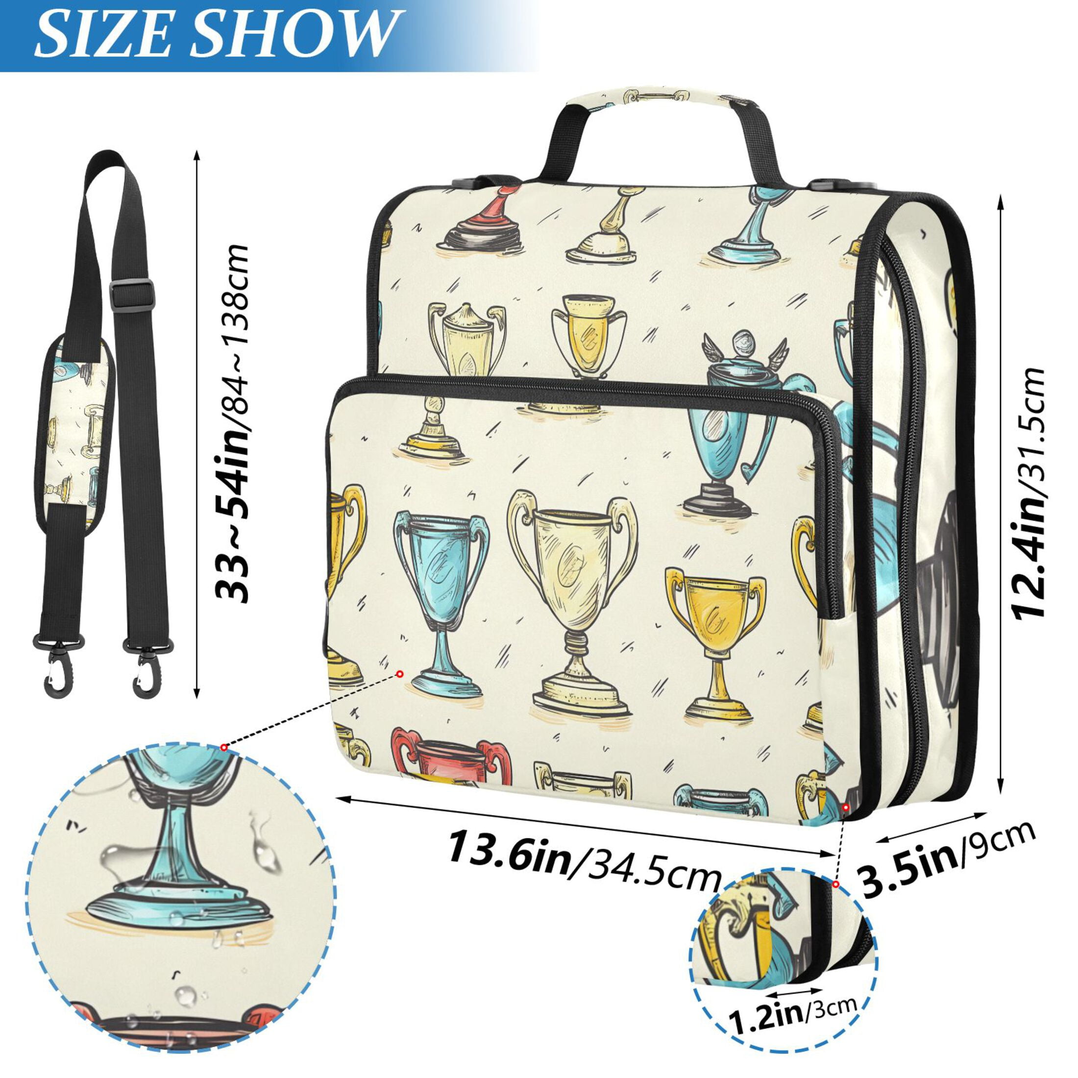 3 Ring Zipper Binder with Shoulder Strap Waterproof Trapper Keeper 2 Inch D-Ring 500 Sheets Capacity Cartoon Trophies