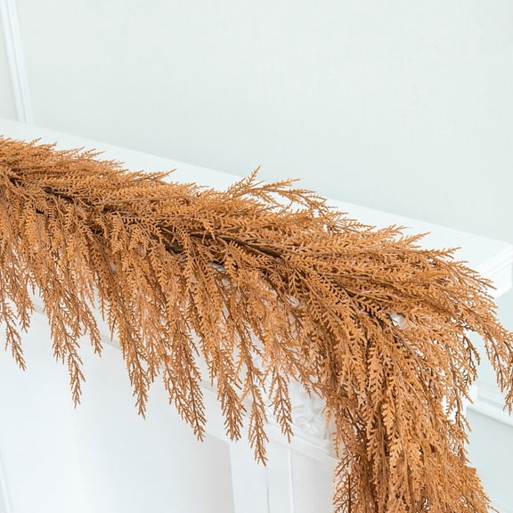 6FT Dusty Brown Draping Artificial Cedar Garland, Cascading Faux Cypress Swag for Fall Thanksgiving Christmas Mantel Stair Farmhouse Neutral Indoor Decor