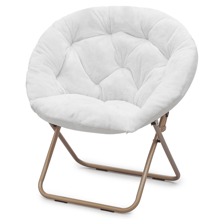 Magshion Folding Saucer Chair for Adult Collapsible Oversized Cozy Moon Chair for Adults Metal Frame Lounge Chair for Bedroom Living Room White