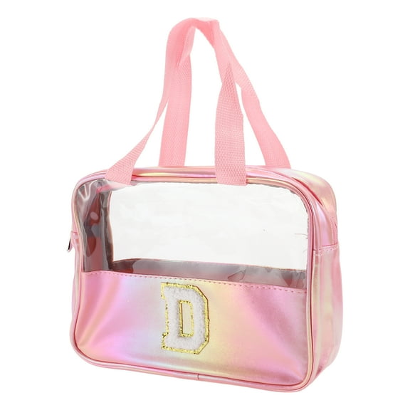 Unique Bargains 1 Pc Women Clear Letter D Makeup Bag for Vacation Outdoor Activities Pink PU