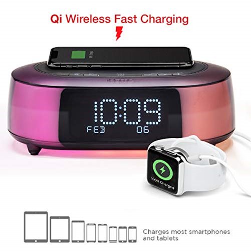 iHome iBTW281 Wireless Qi Charging USB Charging Digital Alarm Clock