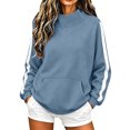 thumbnail image 2 of Mock Neck Sweatshirt Women Fall Fashion Oversized Turtleneck Pullover Side Stripes Long Sleeve Casual Sweatshirts Blue 2XL, 2 of 7