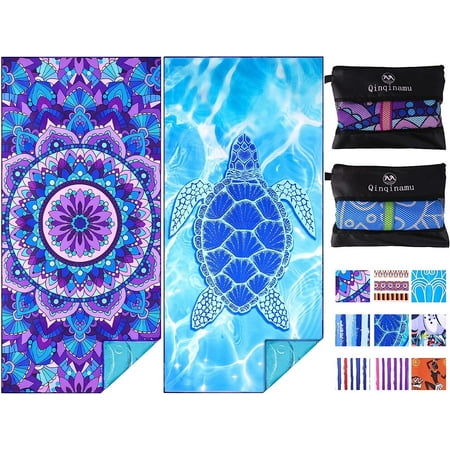 Tumis 2 Pack Microfiber Oversized Lightweight Beach Towel 71"x32" XL Extra Large Thin Sand Free Towels Travel Swim Pool Yoga Gym Camping for Adults Women Men Beach Essentials Accessories Vacation