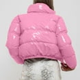 thumbnail image 2 of Hontri Women's Puffer Jackets, Women Autumn and Winter Cotton Coat Shiny Metal Short Cotton Coat Pink S, 2 of 8