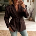 thumbnail image 4 of Hueook Cinched Jacket Baggy Coats Waist Slimming Tie Fall and Winter Waists Thin Loose V neck Coat Woman Brown S, 4 of 5