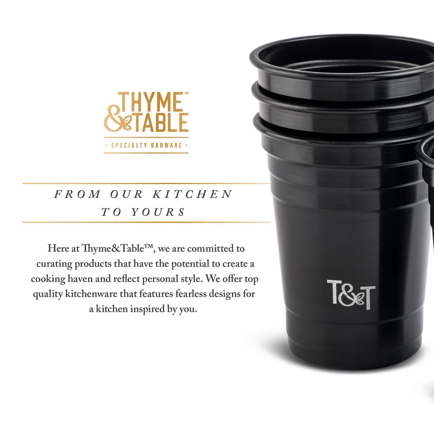 Thyme & Table Cocktail Party Cups, 4 Piece Set, Black, barware