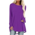 thumbnail image 2 of Sevevn Women's Solid T-shirt Long Sleeves Blouse Round Neck Casual Tops Purple XL Family Gifts, 2 of 5