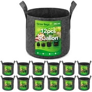 Jiaro 12-Pack 5 Gallon Grow Bags Heavy Duty Aeration Fabric Pots Thickened Nonwoven Fabric Pots Plant Grow Bags Grey