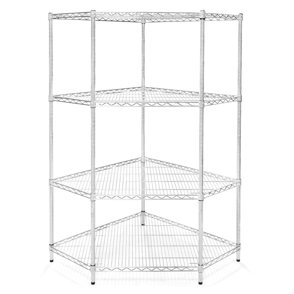 Shelving Inc. 18"d Pentagon Corner Wire Shelving with 4 Tier Shelves - 64" h, Weight Capacity 800lbs Per Shelf