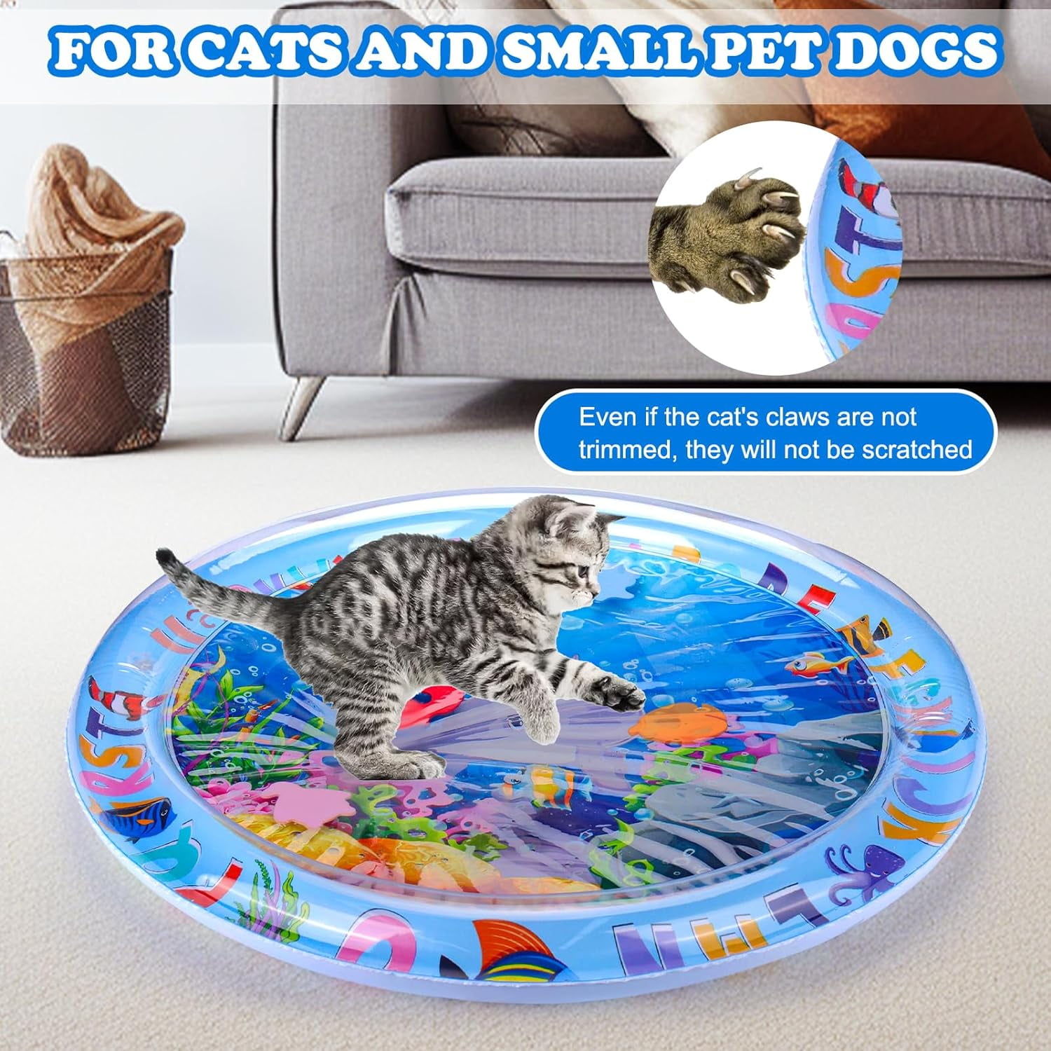 Lomyolo Cat Water Mat for Cats, Upgraded-Thicken Unbreakable Cat Splash Play Mat, Cat Water Play Mat for Indoor Cats, Interactive Cat Toys for Self Play
