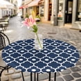 thumbnail image 3 of Blue Moroccan Design Elastic Fitted Round Table Cover Geometric Art Waterproof Outdoor Tablecloth for Holiday Party, Picnic, Patio & Dining Fits Tables Up to 55"-60", 3 of 8