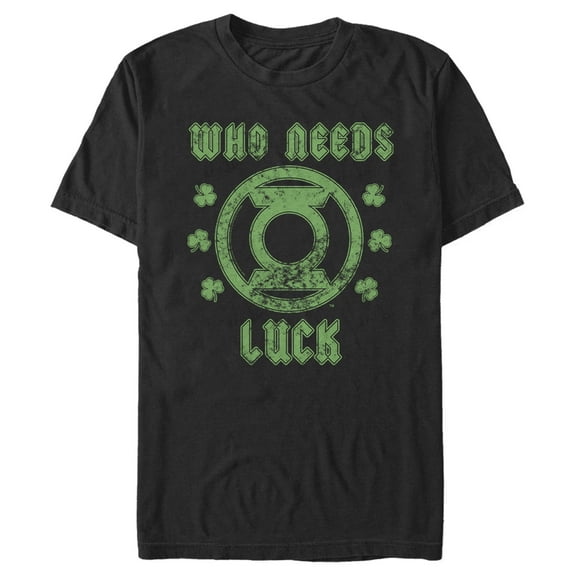 Men's Green Lantern St. Patrick's Day Who Needs Luck Distressed Graphic Tee Black Medium