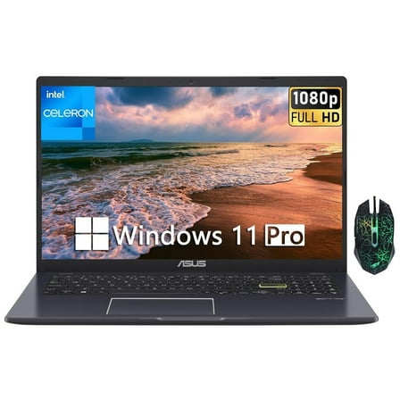 ASUS 15.6” Vivobook Go Slim Laptop, Thin & Portable Laptop for Student Business, Intel Dual Core N4500, 4GB RAM, 128GB SSD, WiFi, Bluetooth, Windows 11 Pro, Star Black