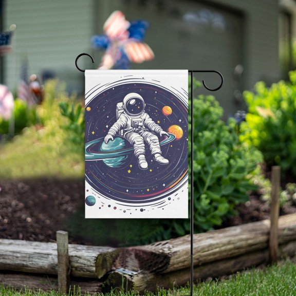Yayeee Garden Flag 12" x 18" Double Sided Outdoor Yard Lawn Holiday Decorations, Green Astronaut Planet