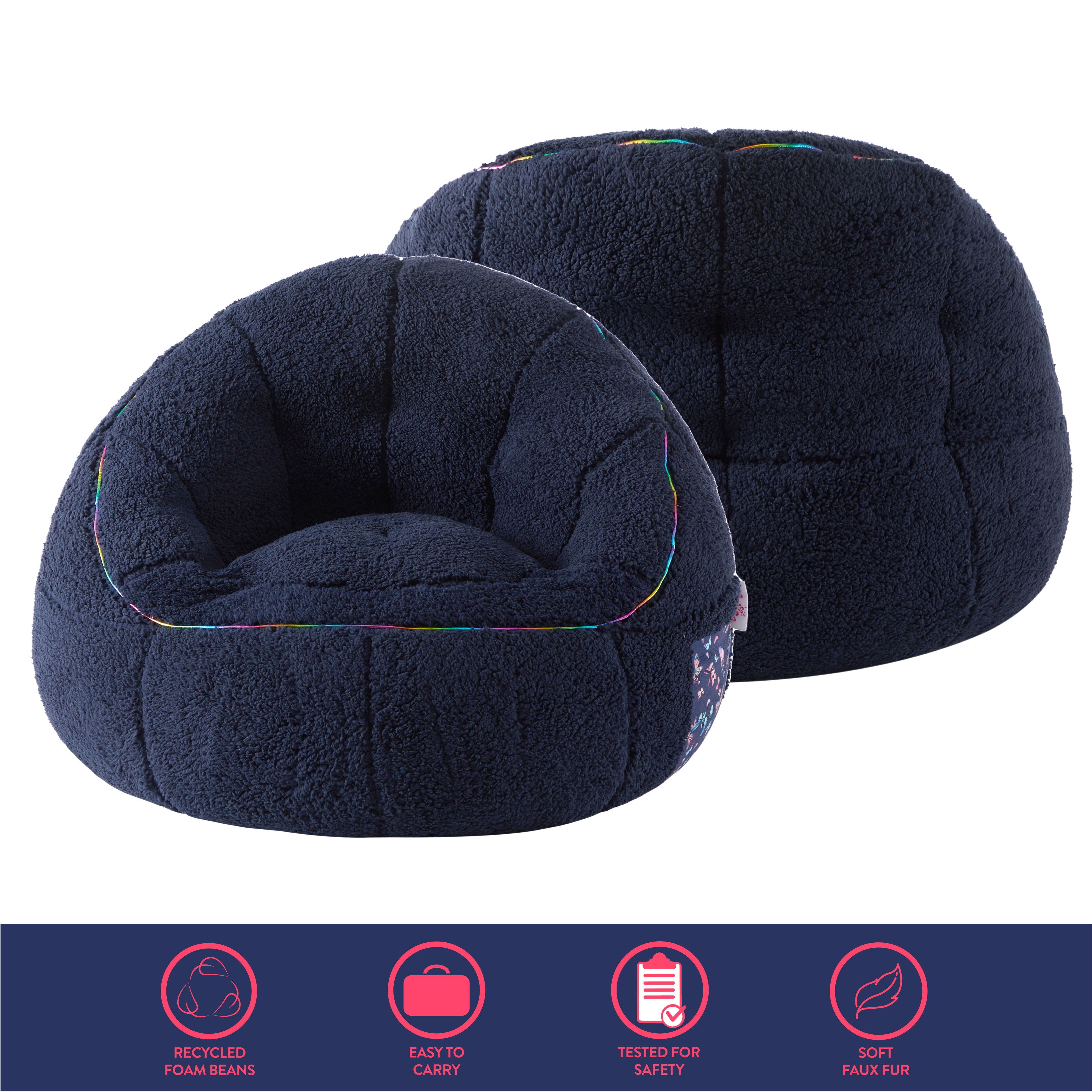Room Revival, Kids' Super Soft Teddy Sherpa Bean Bag Chair with Pocket, Navy
