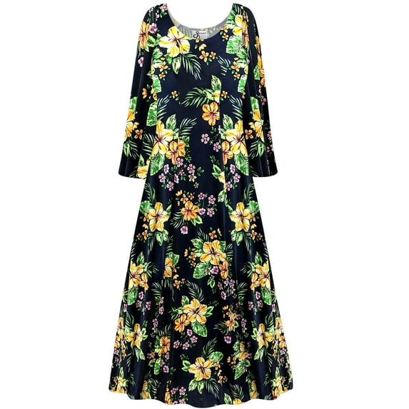 Plus size 6x Womens Dress Black Floral Long Sleeve Princess Cut