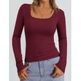 thumbnail image 2 of Remera PRETTYGARDEN de canalé, manga larga, escote redondo, color vino, talla M, 2 of 4