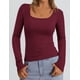 thumbnail image 2 of Remera PRETTYGARDEN de canalé, manga larga, escote redondo, color vino, talla M, 2 of 4