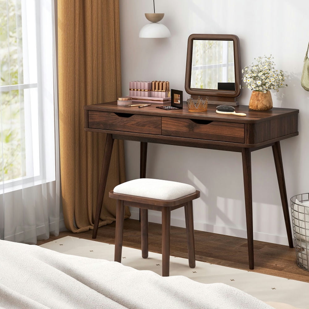 Demi Bonn 43.5" Computer Desk with 2 Drawers for Small Spaces, Home Office Desk Study Writing Table, Brown