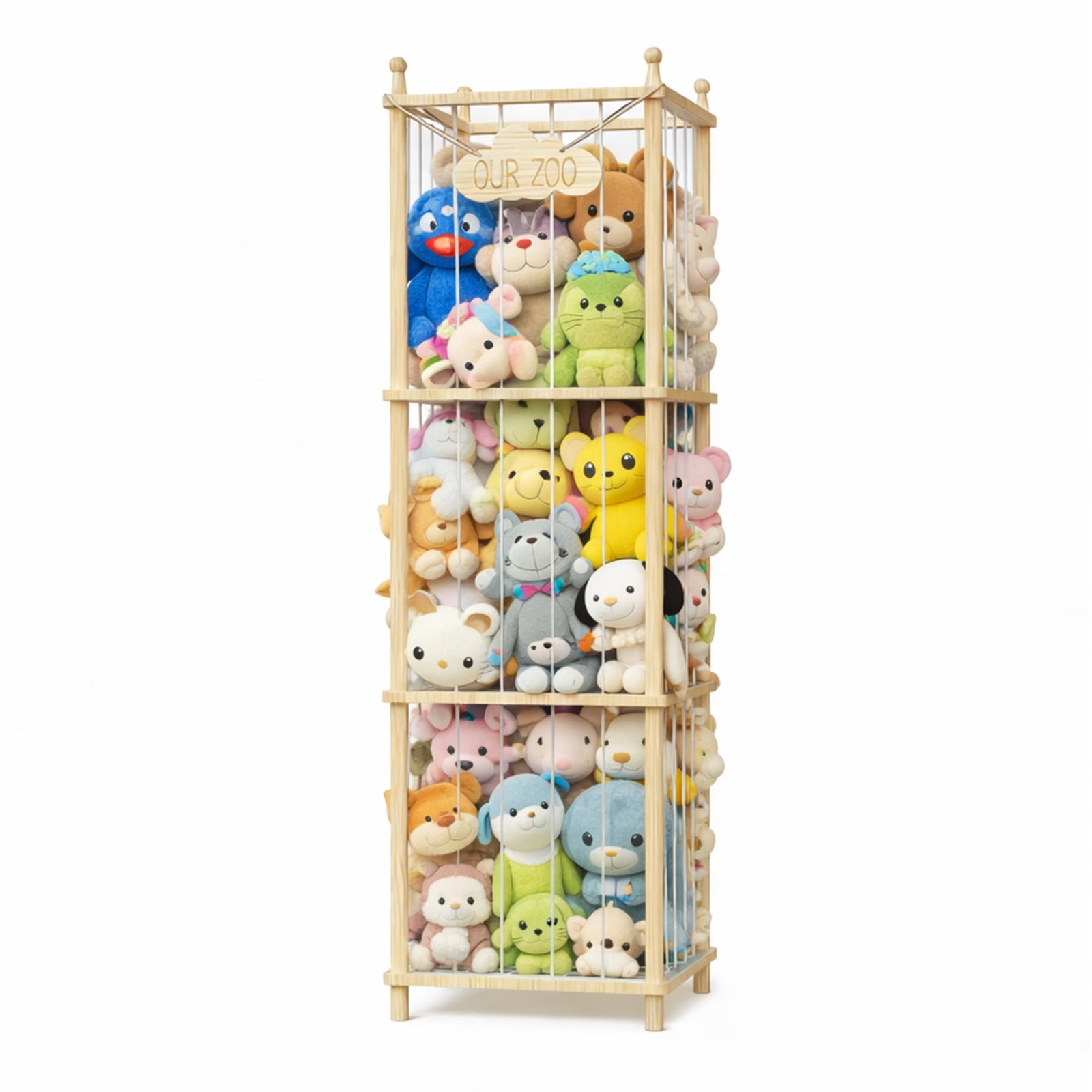 Bel Ark Stuffed Animal Storage Natural Pine Wood Toy Organizer, Space Saving Plushie Playhouse for Nursery, Playroom, Kids Bedroom
