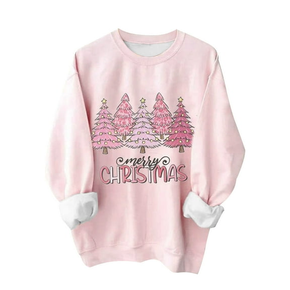 LEAVINGSUO Christmas, Womens Plus Size Tops Women Fashion Christmas Print Crewneck Long Sleeve Loose Sweatshirt Tops