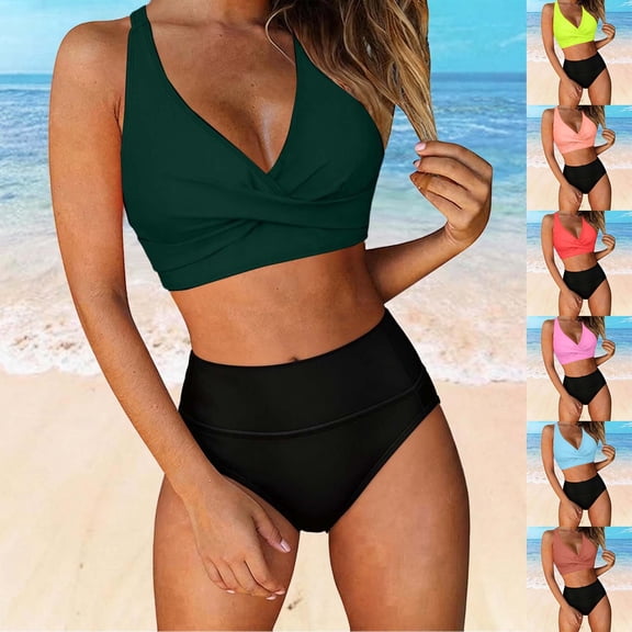Antinious Women Period Solid V-Neck Rear Short Bottom Built In Cup Wireless Balanced Stylish 2 Piece Bikinis Set