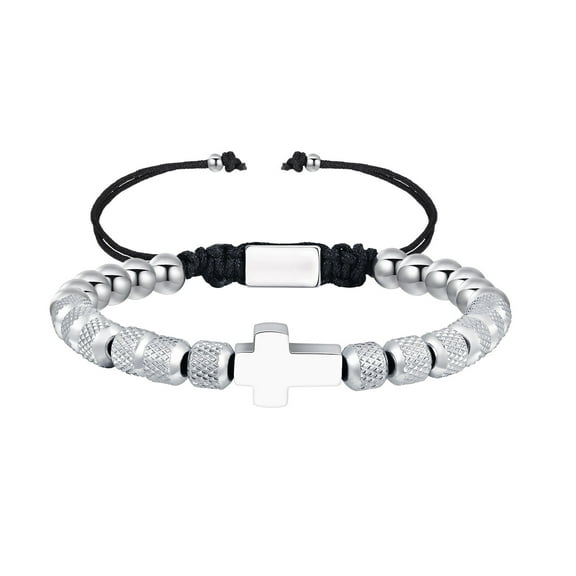 Cross Bracelet for Men, Adjustable stainless steel Beads Cross First Communion Confirmation Easter Christian Religious Baptism Jewelry Gifts for Teenage Teen Boys Son Grandson