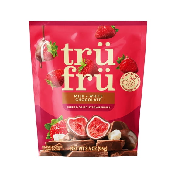 Tru Fru Freeze Dried Strawberries in Milk & White Chocolate 3.4 oz Resealable Pouch