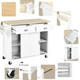 thumbnail image 6 of White Kitchen Island, 4 Smooth Wheels, Concealed Door & Spice Rack, Cart With Hidden Sliding For Privacy, 6 of 6