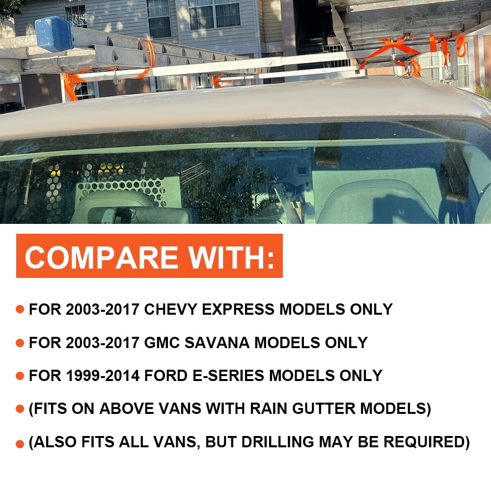 Kojem Adjustable Roof Rack for 1999-2007 Chevy Express GMC Savana Ford E-Series 700 Lb White for Ladder Cargo