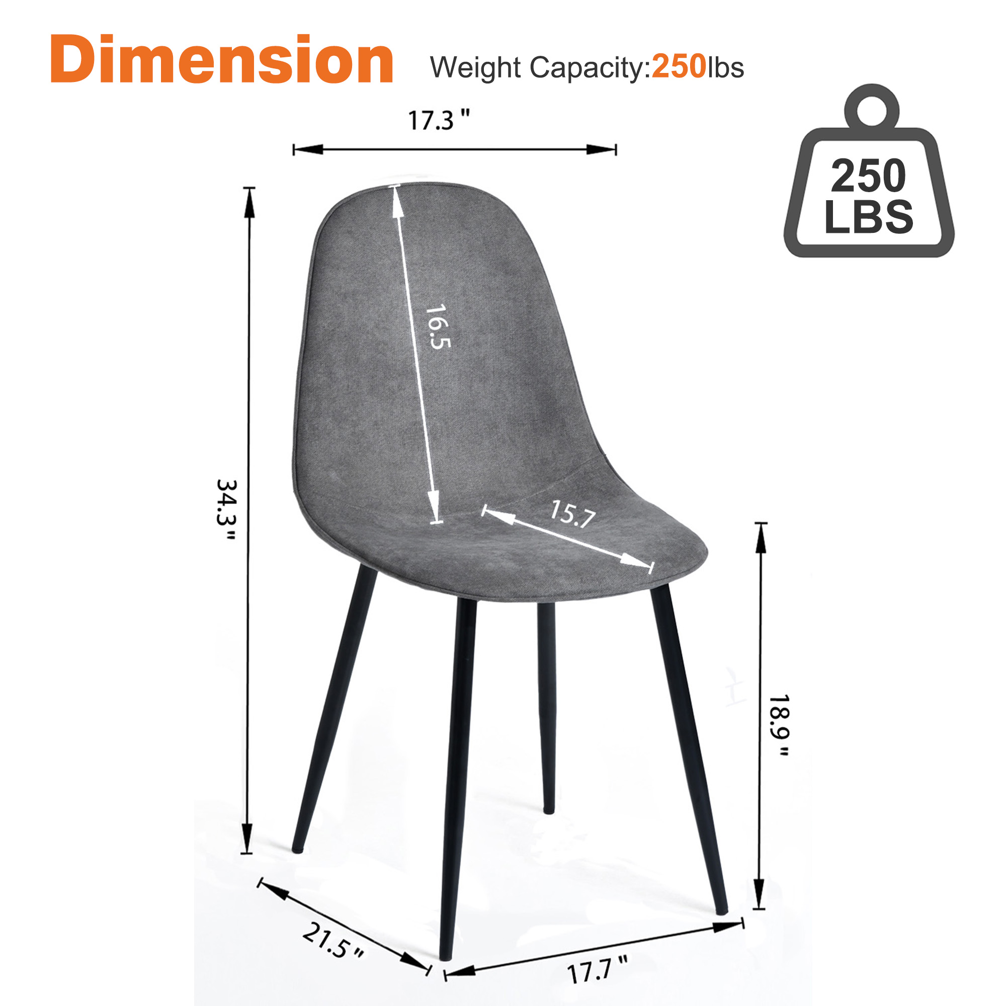 Homy Casa Set of 4 Modern Dining Chairs Upholstered Side Chairs with Ergonomic Curved Back and Sturdy Metal Legs for Family Dining Room Kitchen and Apartment