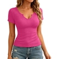 thumbnail image 4 of iHengLiXing Plus Size Womens Tops Dressy Casual Women Casual Round Neck Short Sleeve Solid Pullover Blouse T-shirt Tops Loose Blue M, 4 of 5