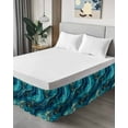 thumbnail image 4 of Abstract Marble Bed Skirt Queen Size 16" Drop Teal Green Gold Gradient Wave Texture Ruffled Wrap Around Bed Skirts Adjustable Elastic Bedskirt Dust Ruffle for Queen Size Bed, 4 of 7