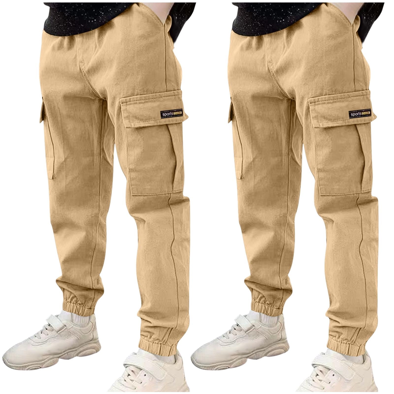 Odeerbi 3-14 Years Teen Boys 2 PCS Cargo Pants Slim Athletic Sports Jogger Pants Outwear Casual Work Pants with Pocket