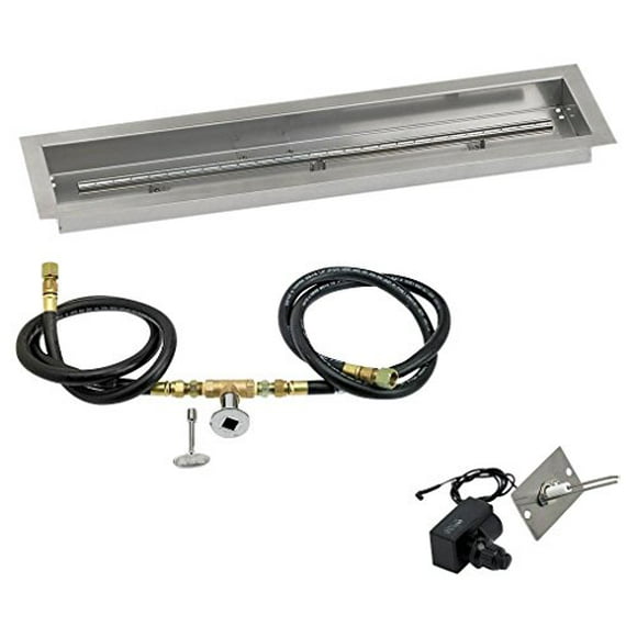 American Fireglass SS-LCBKIT-N-30 American Glass Linear Drop-in Fire Pit Pan with S, 30" x 6", Stainless Steel, Black and Copper