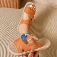 thumbnail image 3 of Slides Sandals for Women Summer Beach Vacation Lightweight Denim Slip on Flat Shoes Trendy Buckle Strap Casual Open Toe Slippers Orange Size 6.5, 3 of 7