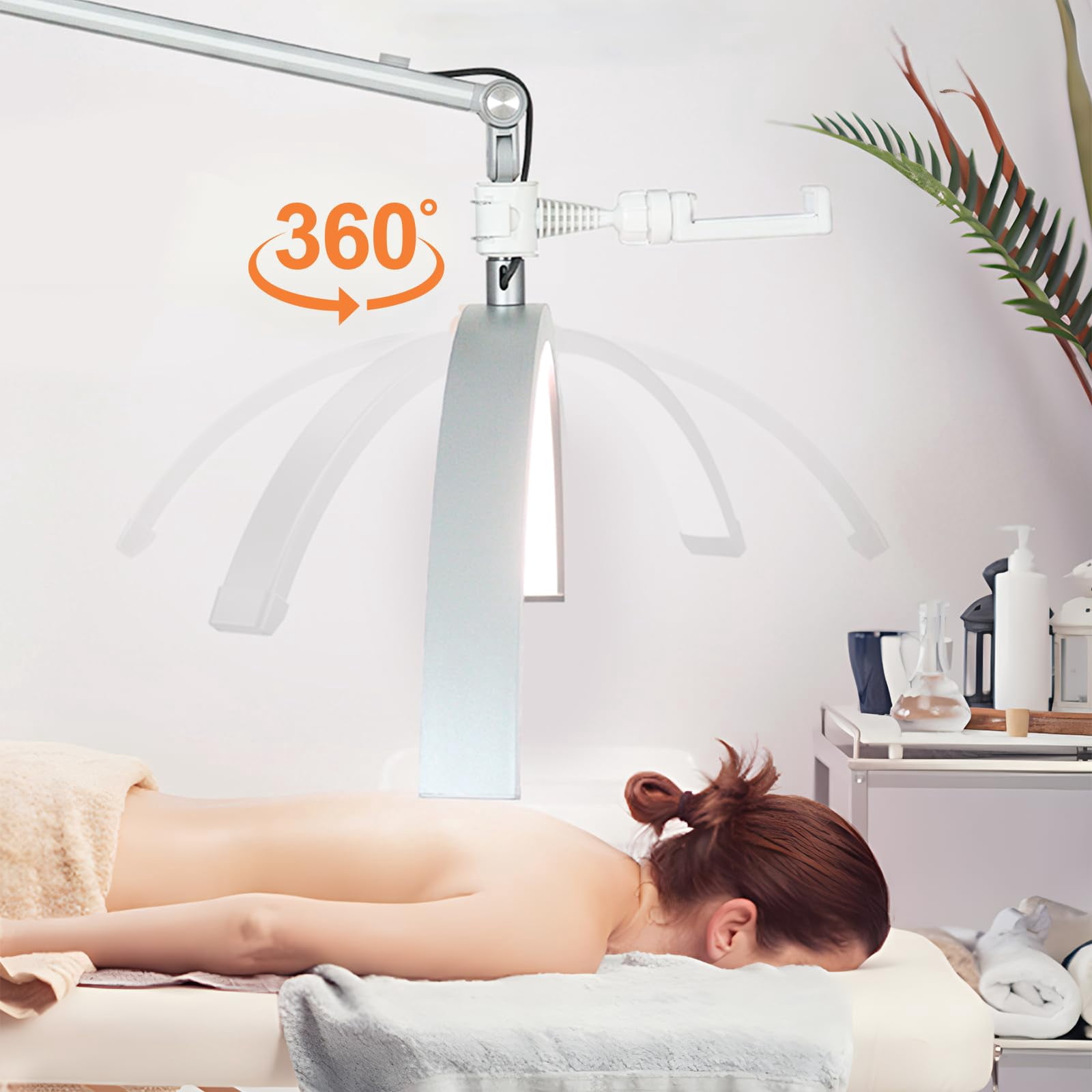 Yacona 2 in 1 LED Lash Lamp for Eyelash Tech, 360-Degree Rotation Lash Light, Adjustable Brightness and Height Half Moon Light, Shadowless, White
